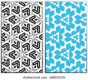 Vector monochrome seamless patterns set, abstract geometric texture. Ornament for interior design. Repeating abstract background with chaotic strokes.