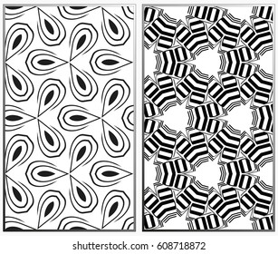 Vector monochrome seamless patterns set, abstract geometric texture. Ornament for interior design. Repeating abstract background with chaotic strokes.
