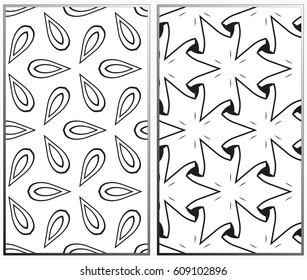 Vector monochrome seamless patterns set, abstract geometric texture. Ornament for interior design. Repeating abstract background with chaotic strokes.