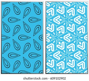 Vector monochrome seamless patterns set, abstract geometric texture. Ornament for interior design. Repeating abstract background with chaotic strokes.