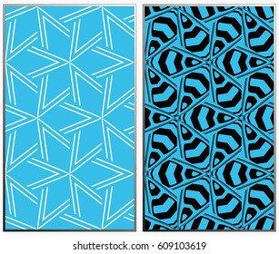 Vector monochrome seamless patterns set, abstract geometric texture. Ornament for interior design. Repeating abstract background with chaotic strokes.