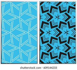 Vector monochrome seamless patterns set, abstract geometric texture. Ornament for interior design. Repeating abstract background with chaotic strokes.