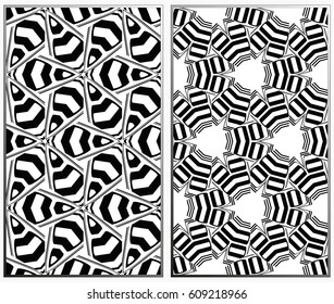 Vector monochrome seamless patterns set, abstract geometric texture. Ornament for interior design. Repeating abstract background with chaotic strokes.