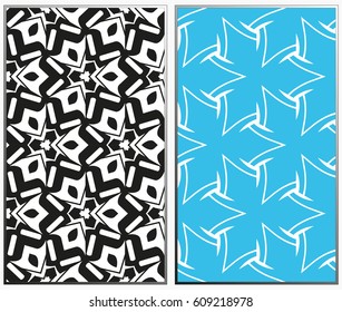 Vector monochrome seamless patterns set, abstract geometric texture. Ornament for interior design. Repeating abstract background with chaotic strokes.