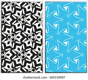 Vector monochrome seamless patterns set, abstract geometric texture. Ornament for interior design. Repeating abstract background with chaotic strokes.