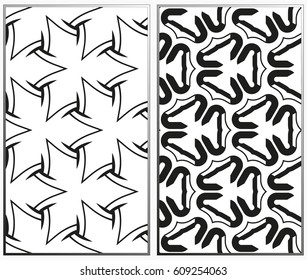 Vector monochrome seamless patterns set, abstract geometric texture. Ornament for interior design. Repeating abstract background with chaotic strokes.