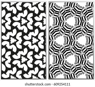 Vector monochrome seamless patterns set, abstract geometric texture. Ornament for interior design. Repeating abstract background with chaotic strokes.