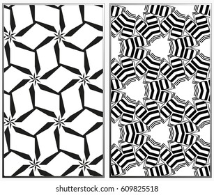 Vector monochrome seamless patterns set, abstract geometric texture. Ornament for interior design. Repeating abstract background with chaotic strokes.