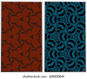 Vector monochrome seamless patterns set, abstract geometric texture. Ornament for interior design. Repeating abstract background with chaotic strokes.