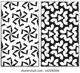 Vector monochrome seamless patterns set, abstract geometric texture. Ornament for interior design. Repeating abstract background with chaotic strokes.