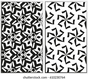 Vector monochrome seamless patterns set, abstract geometric texture. Ornament for interior design. Repeating abstract background with chaotic strokes.