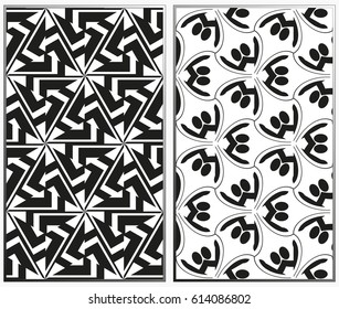 Vector monochrome seamless patterns set, abstract geometric texture. Ornament for interior design. Repeating abstract background with chaotic strokes.