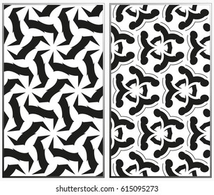 Vector monochrome seamless patterns set, abstract geometric texture. Ornament for interior design. Repeating abstract background with chaotic strokes.