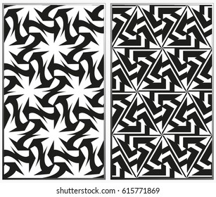 Vector monochrome seamless patterns set, abstract geometric texture. Ornament for interior design. Repeating abstract background with chaotic strokes.