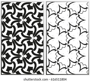 Vector monochrome seamless patterns set, abstract geometric texture. Ornament for interior design. Repeating abstract background with chaotic strokes.