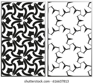 Vector monochrome seamless patterns set, abstract geometric texture. Ornament for interior design. Repeating abstract background with chaotic strokes.