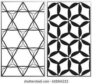 Vector monochrome seamless patterns set, abstract geometric texture. Ornament for interior design. Repeating abstract background with chaotic strokes.