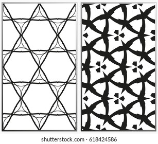 Vector monochrome seamless patterns set, abstract geometric texture. Ornament for interior design. Repeating abstract background with chaotic strokes.