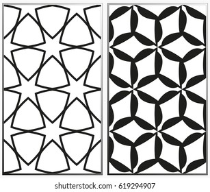 Vector monochrome seamless patterns set, abstract geometric texture. Ornament for interior design. Repeating abstract background with chaotic strokes.