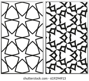 Vector monochrome seamless patterns set, abstract geometric texture. Ornament for interior design. Repeating abstract background with chaotic strokes.