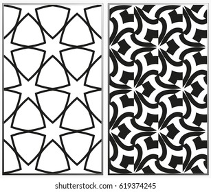 Vector monochrome seamless patterns set, abstract geometric texture. Ornament for interior design. Repeating abstract background with chaotic strokes.