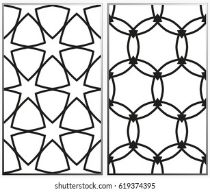 Vector monochrome seamless patterns set, abstract geometric texture. Ornament for interior design. Repeating abstract background with chaotic strokes.