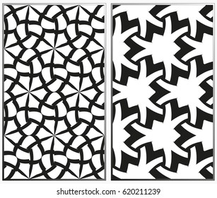 Vector monochrome seamless patterns set, abstract geometric texture. Ornament for interior design. Repeating abstract background with chaotic strokes.