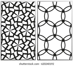 Vector monochrome seamless patterns set, abstract geometric texture. Ornament for interior design. Repeating abstract background with chaotic strokes.
