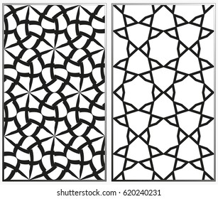 Vector monochrome seamless patterns set, abstract geometric texture. Ornament for interior design. Repeating abstract background with chaotic strokes.