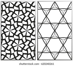 Vector monochrome seamless patterns set, abstract geometric texture. Ornament for interior design. Repeating abstract background with chaotic strokes.