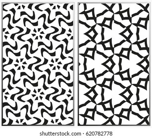 Vector monochrome seamless patterns set, abstract geometric texture. Ornament for interior design. Repeating abstract background with chaotic strokes.