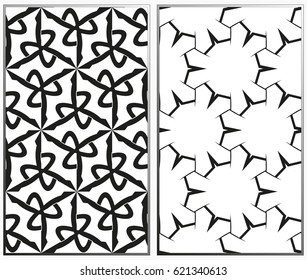 Vector monochrome seamless patterns set, abstract geometric texture. Ornament for interior design. Repeating abstract background with chaotic strokes.