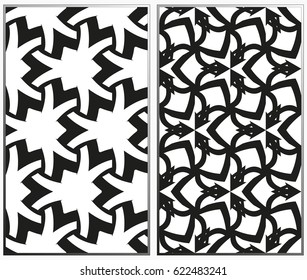 Vector monochrome seamless patterns set, abstract geometric texture. Ornament for interior design. Repeating abstract background with chaotic strokes.