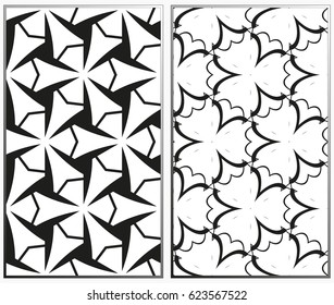 Vector monochrome seamless patterns set, abstract geometric texture. Ornament for interior design. Repeating abstract background with chaotic strokes.
