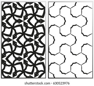 Vector monochrome seamless patterns set, abstract geometric texture. Ornament for interior design. Repeating abstract background with chaotic strokes.