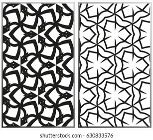 Vector monochrome seamless patterns set, abstract geometric texture. Ornament for interior design. Repeating abstract background with chaotic strokes.
