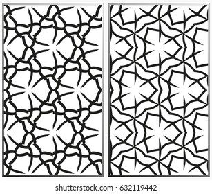 Vector monochrome seamless patterns set, abstract geometric texture. Ornament for interior design. Repeating abstract background with chaotic strokes.