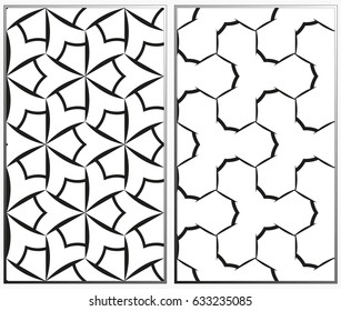 Vector monochrome seamless patterns set, abstract geometric texture. Ornament for interior design. Repeating abstract background with chaotic strokes.