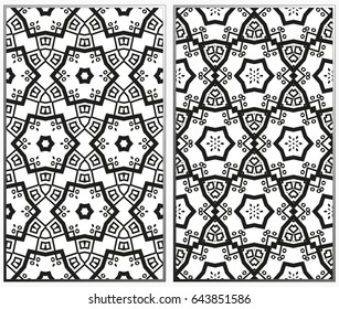 Vector monochrome seamless patterns set. Abstract background. 