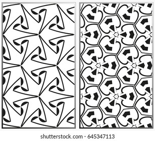 Vector monochrome seamless patterns set, abstract geometric texture. Ornament for interior design. Repeating abstract background with chaotic strokes.