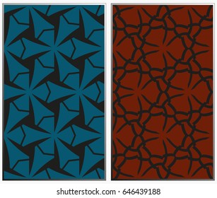 Vector monochrome seamless patterns set, abstract geometric texture. Ornament for interior design. Repeating abstract background with chaotic strokes.