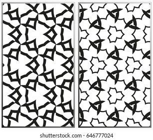 Vector monochrome seamless patterns set, abstract geometric texture. Ornament for interior design. Repeating abstract background with chaotic strokes.