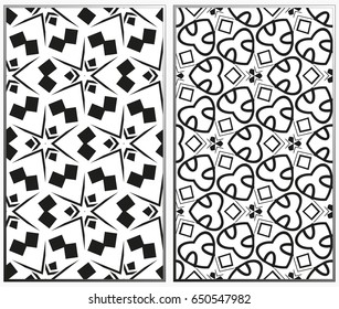 Vector monochrome seamless patterns set, abstract geometric texture. Ornament for interior design. Repeating abstract background with chaotic strokes.