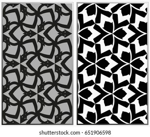 Vector monochrome seamless patterns set, abstract geometric texture. Ornament for interior design. Repeating abstract background with chaotic strokes.