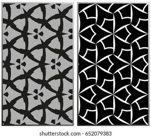 Vector monochrome seamless patterns set, abstract geometric texture. Ornament for interior design. Repeating abstract background with chaotic strokes.