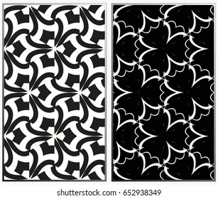 Vector monochrome seamless patterns set, abstract geometric texture. Ornament for interior design. Repeating abstract background with chaotic strokes.