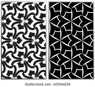 Vector monochrome seamless patterns set, abstract geometric texture. Ornament for interior design. Repeating abstract background with chaotic strokes.