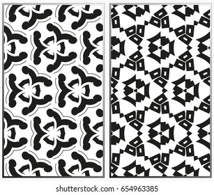 Vector monochrome seamless patterns set, abstract geometric texture. Ornament for interior design. Repeating abstract background with chaotic strokes.