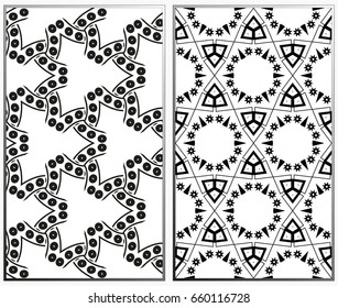 Vector monochrome seamless patterns set, abstract geometric texture. Ornament for interior design. Repeating abstract background with chaotic strokes.