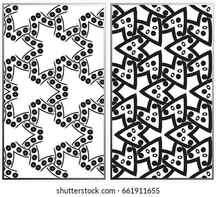 Vector monochrome seamless patterns set, abstract geometric texture. Ornament for interior design. Repeating abstract background with chaotic strokes.